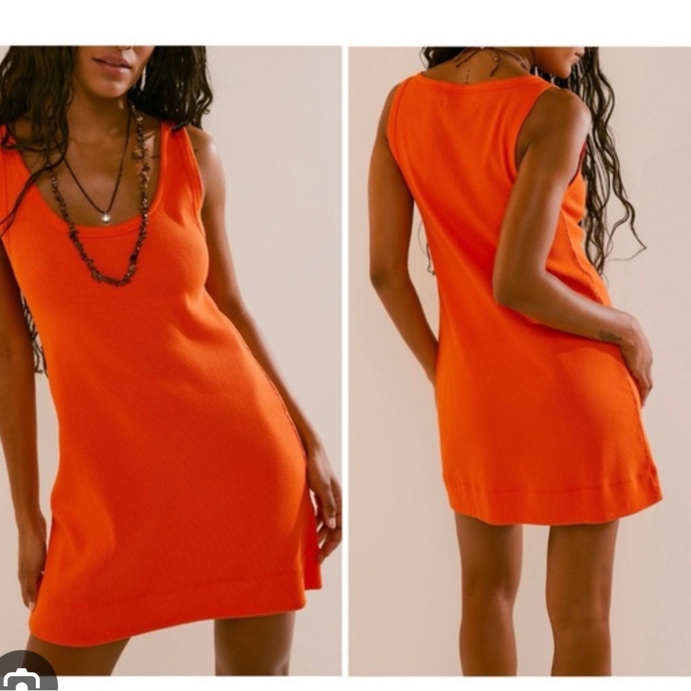 Free People Red Ribbed Mini Dress Orange